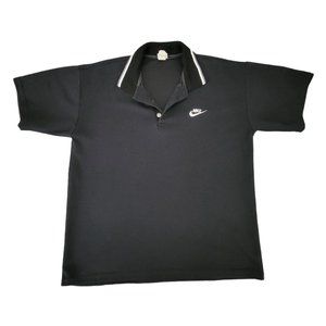 Vintage Men's Nike Embroidered Big Swoosh Polo Black Shirt 90s‎ Short Sleeves
